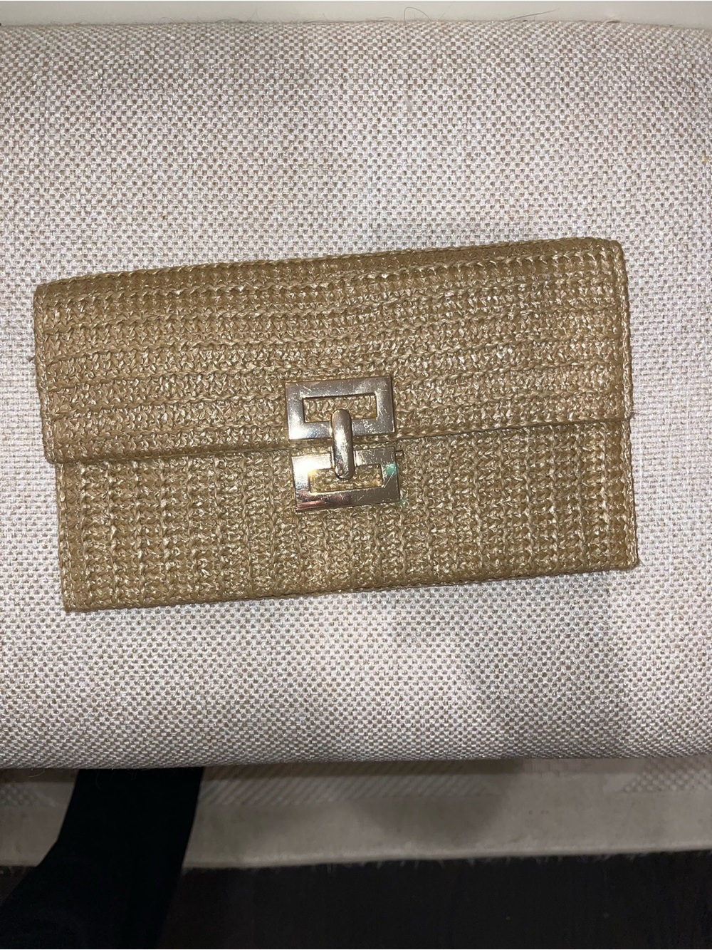 Woven Straw Clutch in Natural Gold Tone